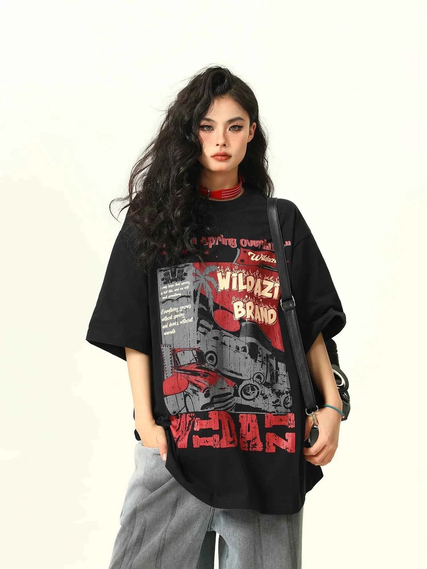 Versatile Retro Printed Crew Neck T-Shirt