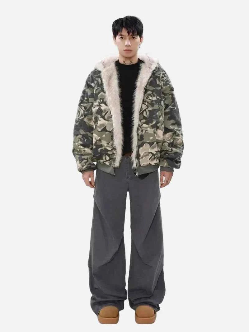 Warm Camouflage Faux Fur Hooded Parka Jacket