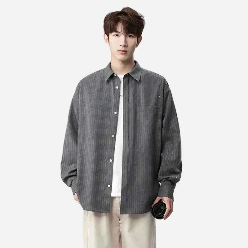 Pinstriped Casual Loose Fit Long Sleeve Shirt