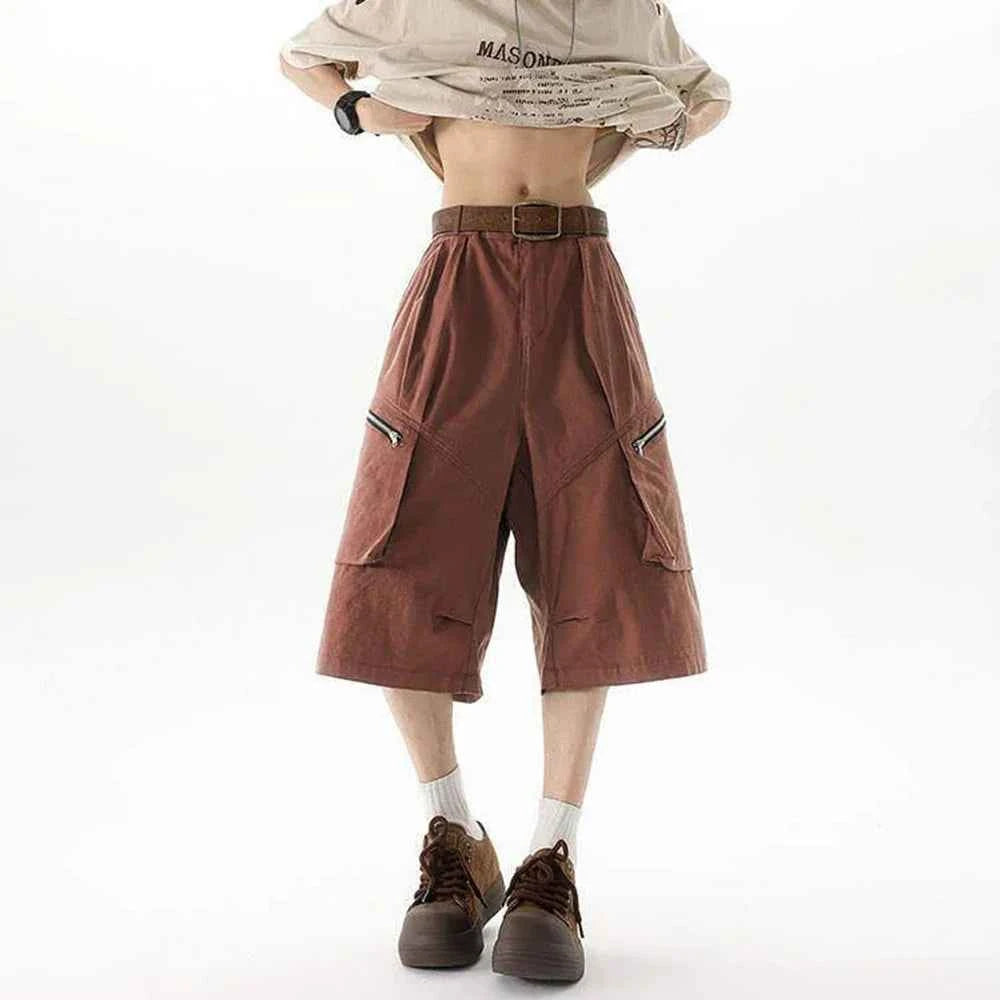 Streetwear Solid Color Wide Leg Workwear Jorts