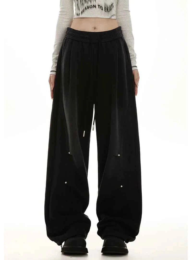 American Streetwear Vintage High Waist Lace-Up Sweatpants