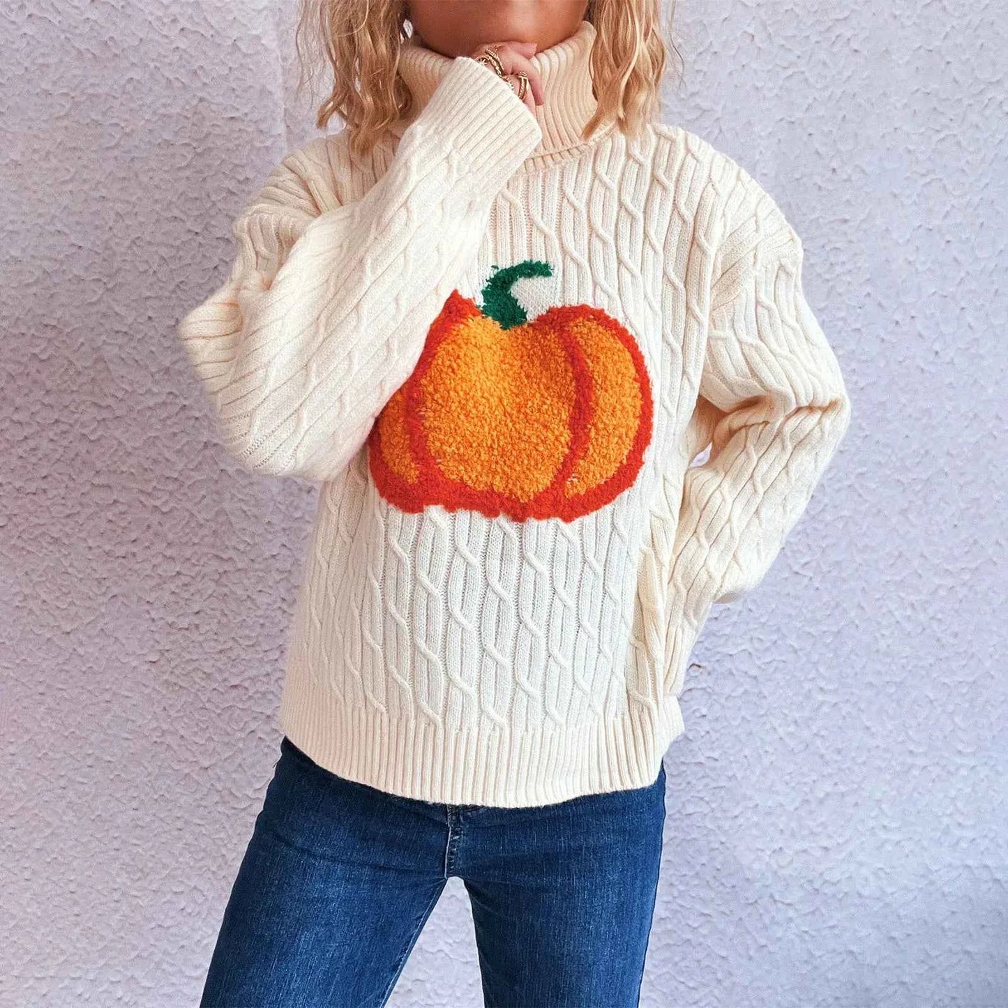 Cozy Halloween Pumpkin Embroidered Sweater