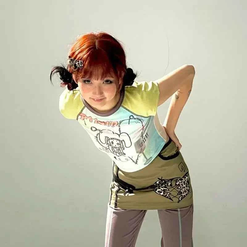 Soft Touch Cute Cartoon Print Slim T-Shirt