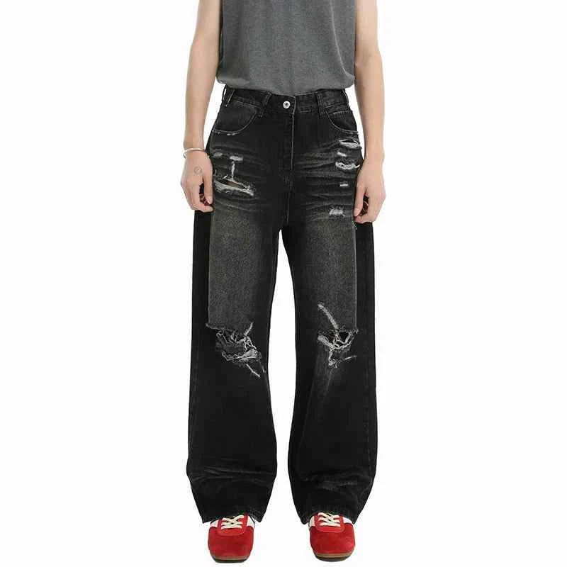 High Quality Wornout Burr Straight Jeans