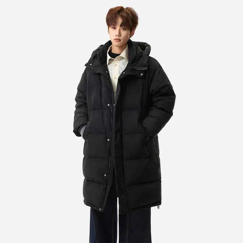 Fashionable Solid Color Hooded Puffer Zipper Coat