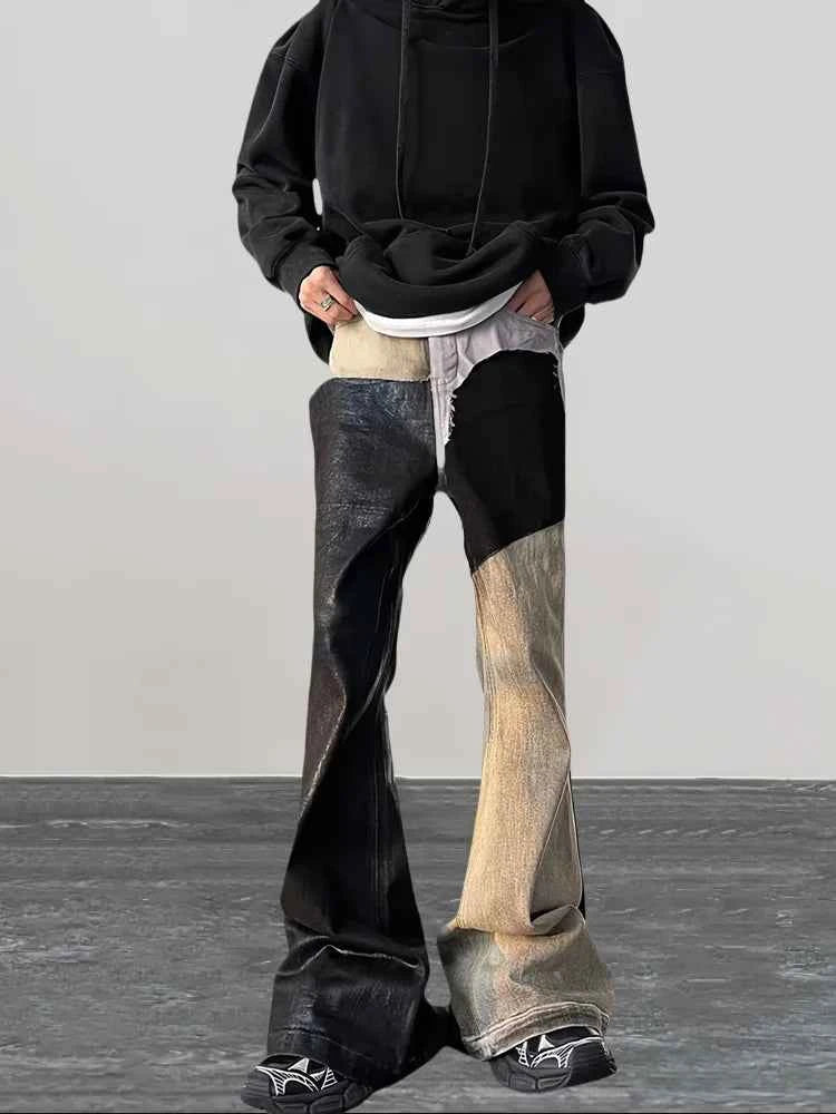 Distressed Detail Patchwork Baggy Flare Jeans