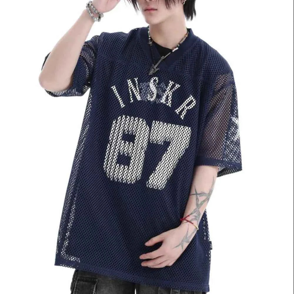 Retro American Style Mesh Hollow Letter T-Shirt