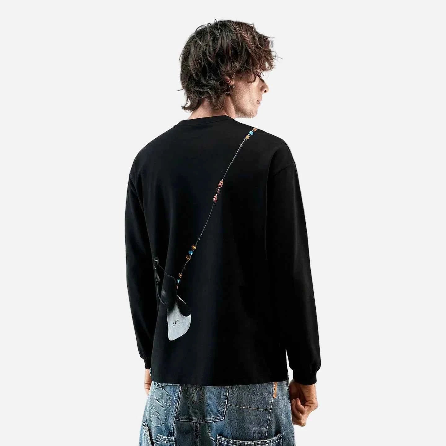 Streetwear Gradient Beaded Crewneck Sweatshirt