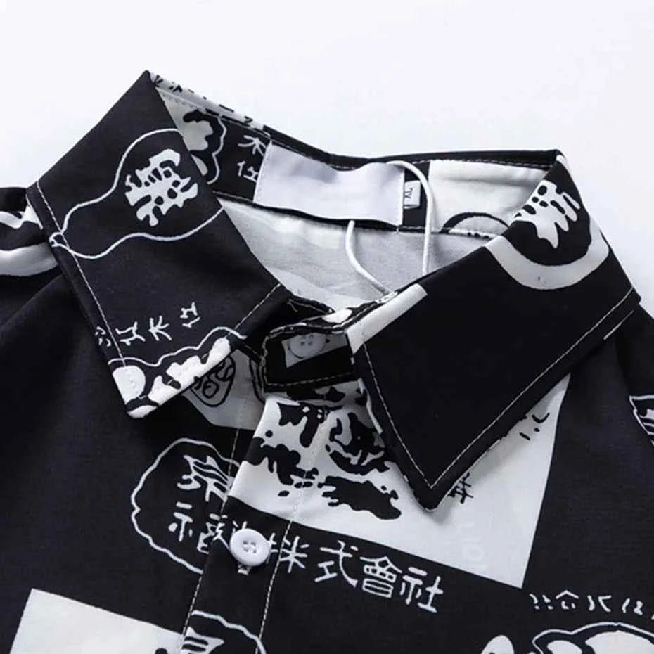 Japanese Style Printed Button Up Short Sleeve Shirt