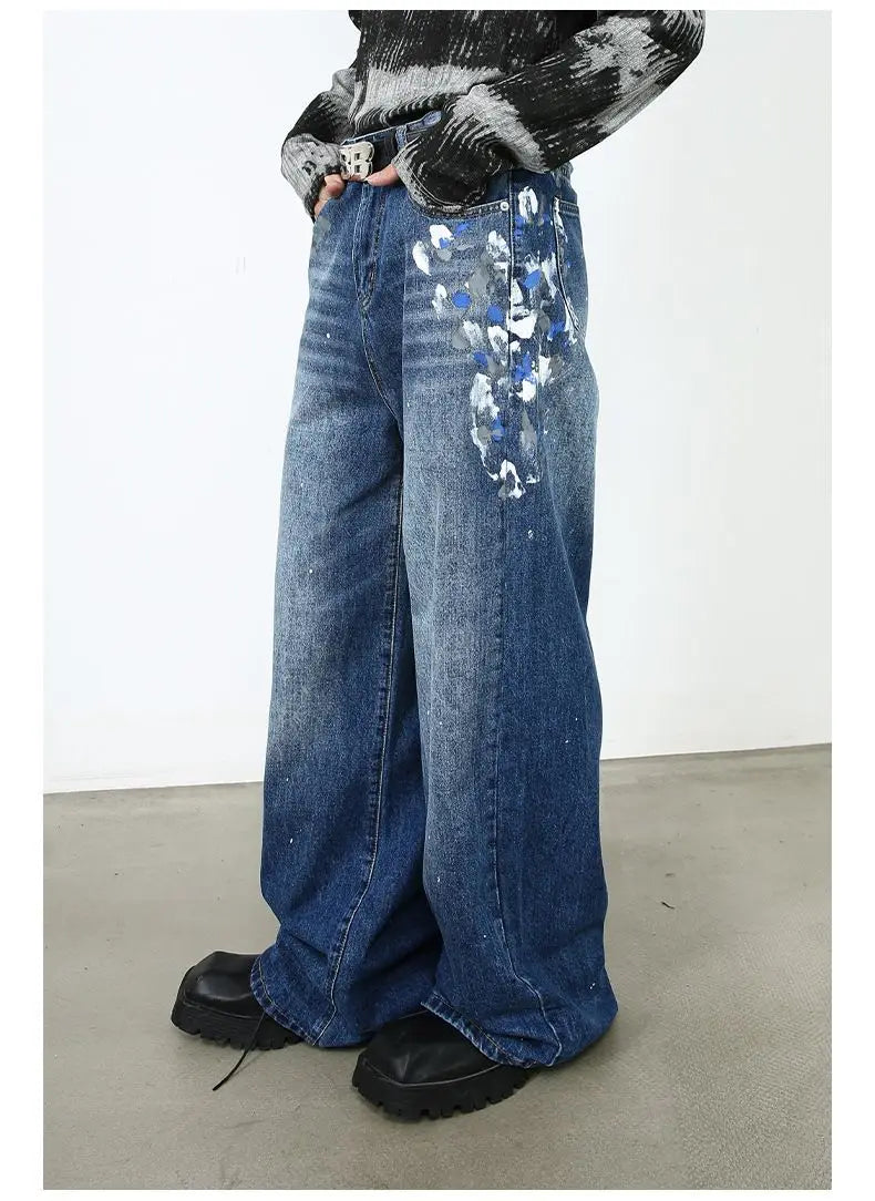 Chic Y2K Retro Graffiti Wide Leg Jeans - Luxuryurbanwear