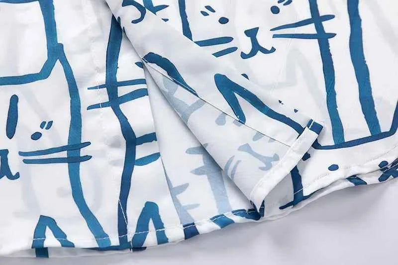 Funny Cartoon Cats Graphic Print Oversize Shirt