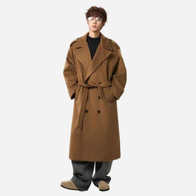 Y2K Belt Thick Double Breasted Woolen Coat