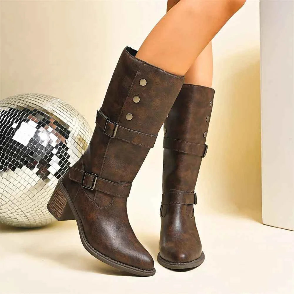 Retro Brown Hip Hop Cowboy Leather Boots