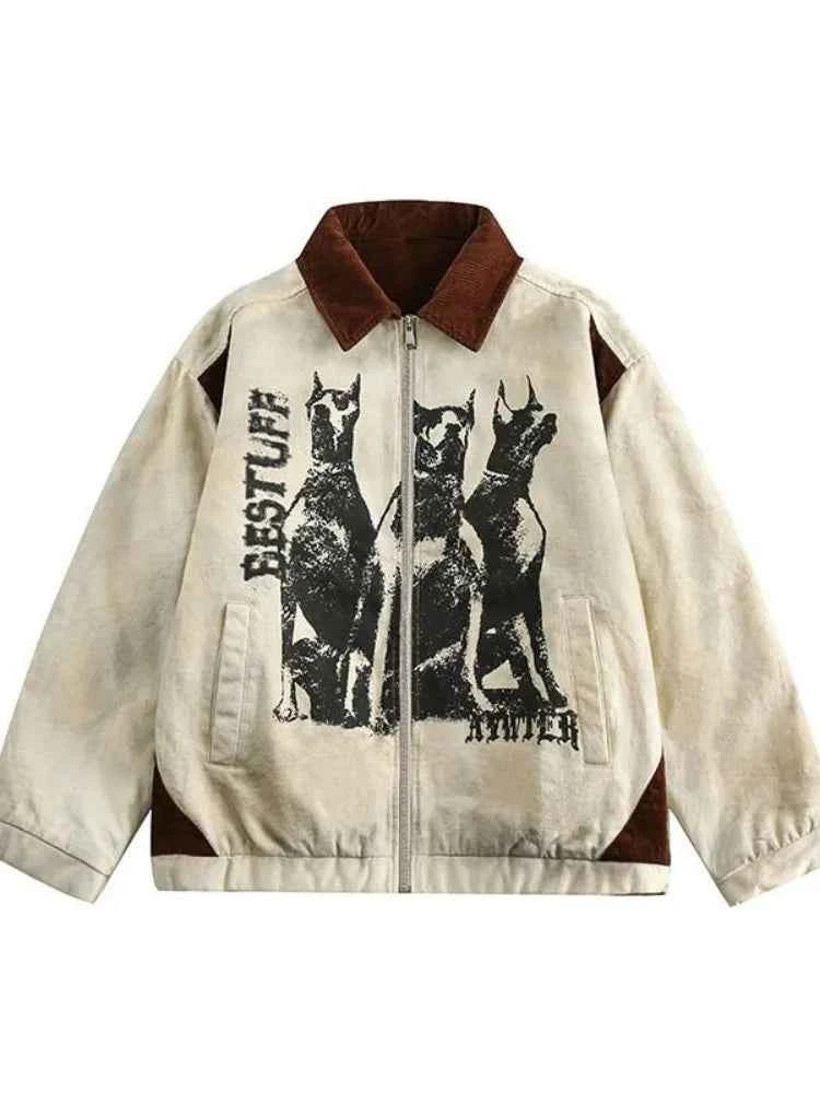 Streetwear Vintage Cartoon Print Oversized Jacket
