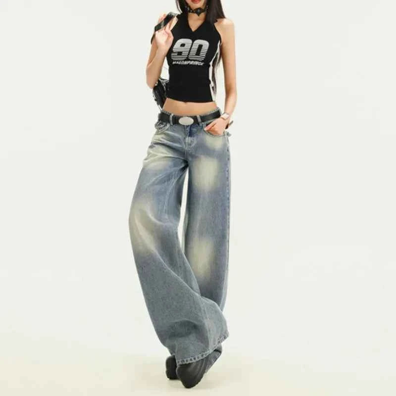 Vintage Blue Aesthetic Punk Baggy Jeans