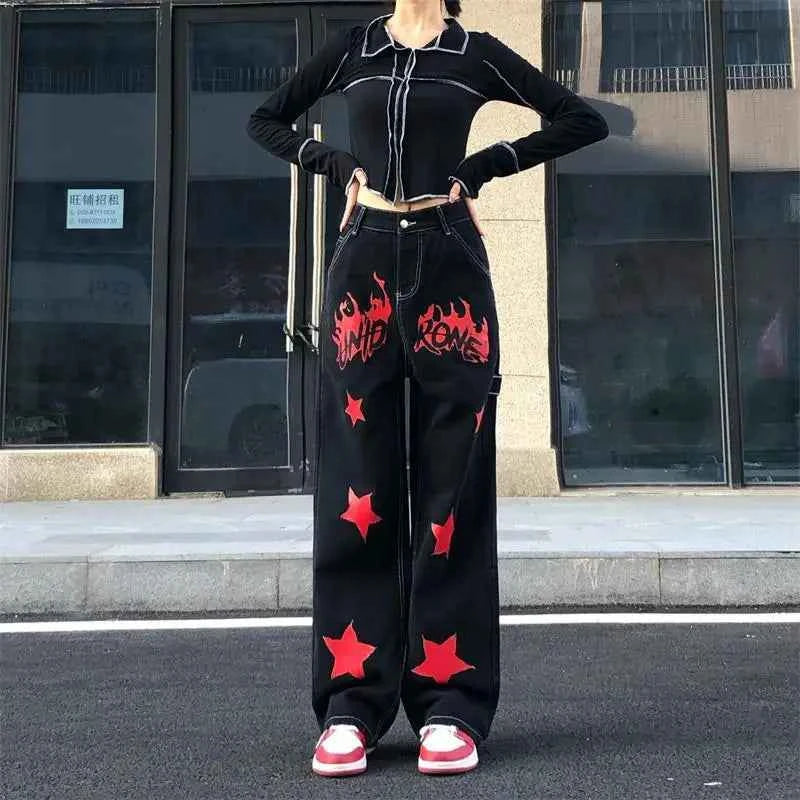 Vintage Hip Hop Red Star Painted Jeans