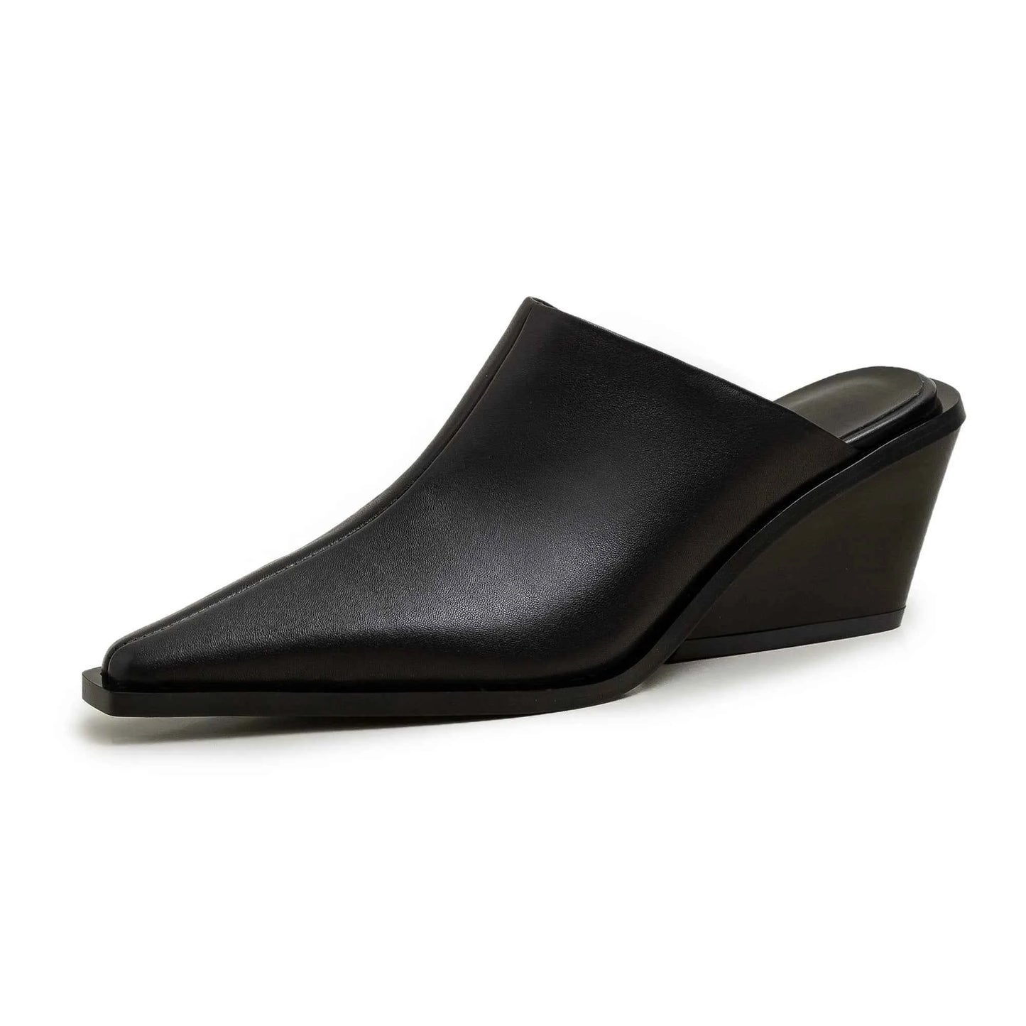 LUW "Executive-Edge" Genuine Leather Mules - Luxury Med-Chunky Heel Summer Wedges