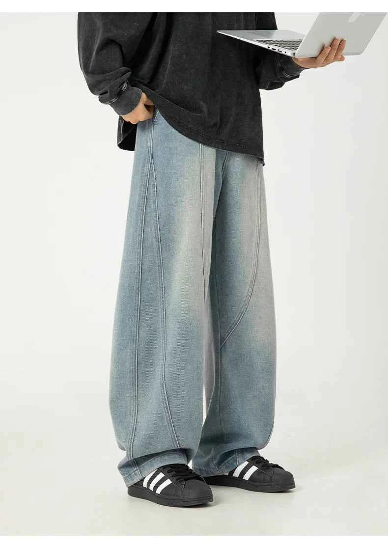 Solid Washed Distressed Wide Leg Jeans