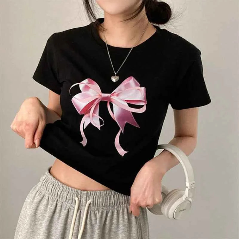 Cute Bow Print Fairy Graphic T-Shirt