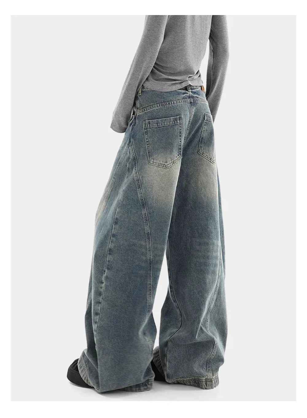Streetwear Retro Washed Distressed Wide Leg Jeans