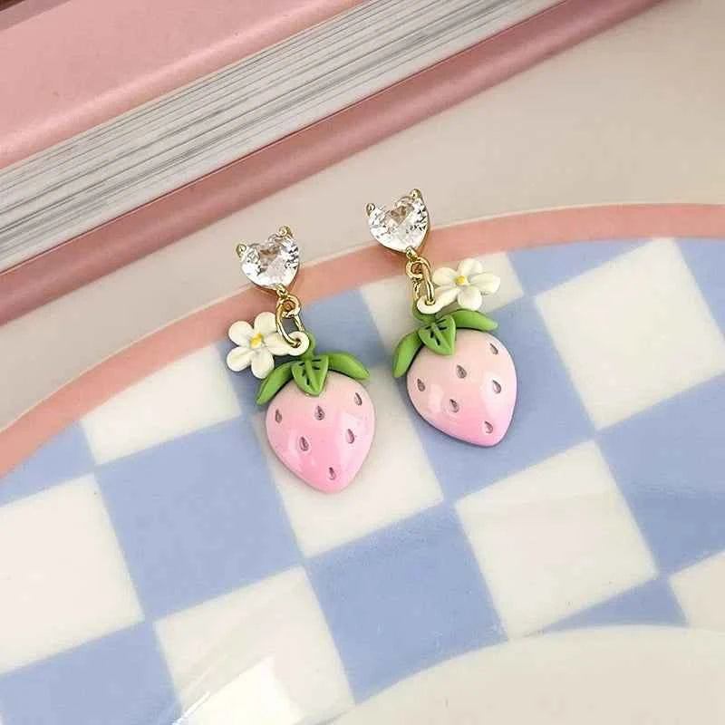 Korean Strawberry Flower Love Heart Earrings