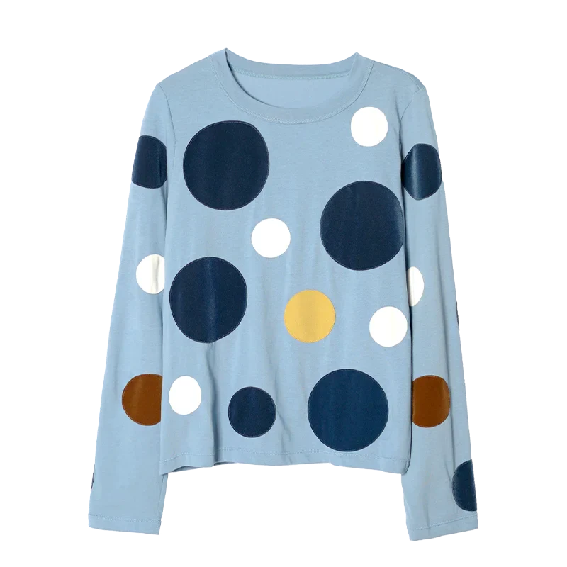 Soft Blue Polka Dot Long Sleeve T-Shirt - Luxuryurbanwear