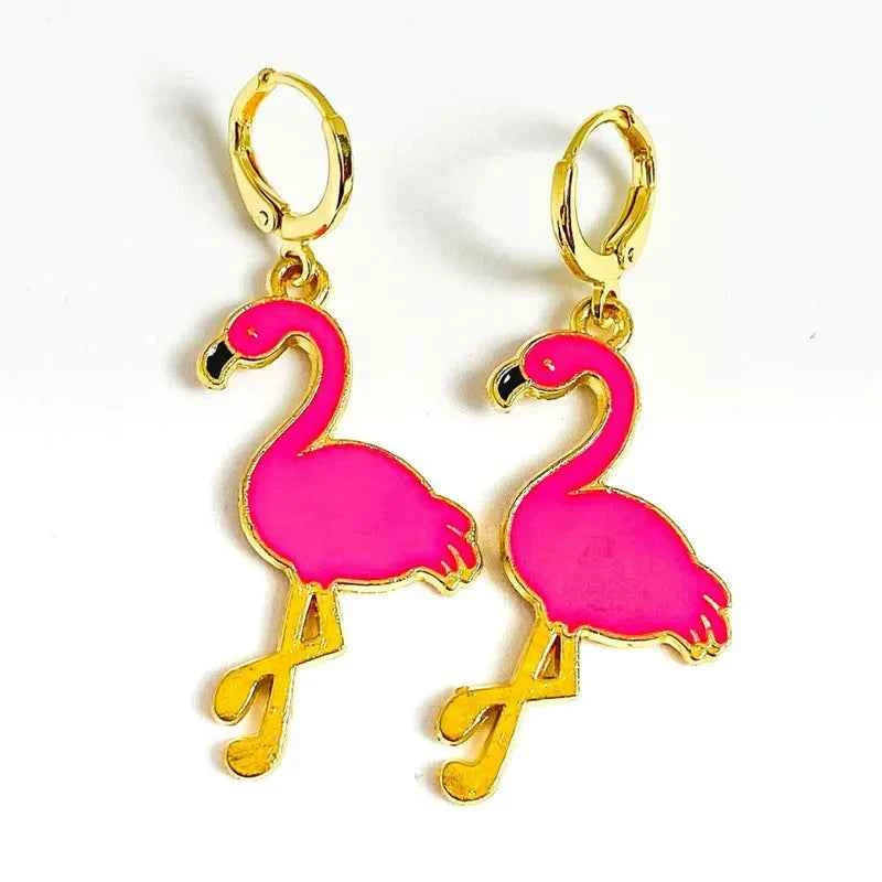 Golden Flamingo Charm Handmade Earring