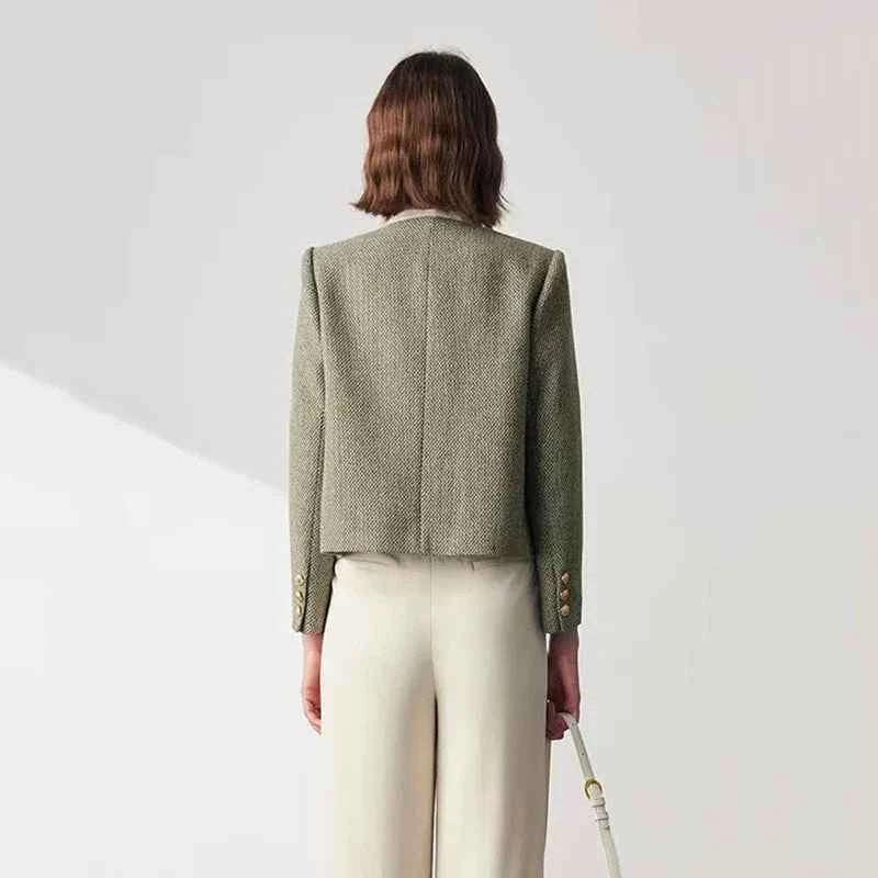 Woman Elegant Korean Tweed Crop Cardigan