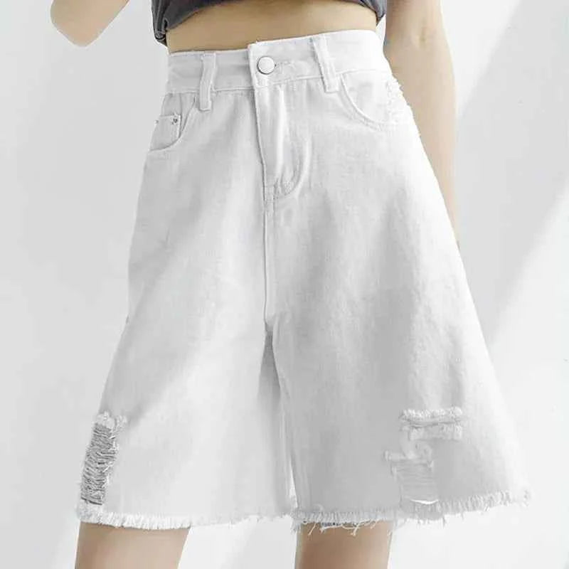 Korean White Stylish Tassels Denim Shorts