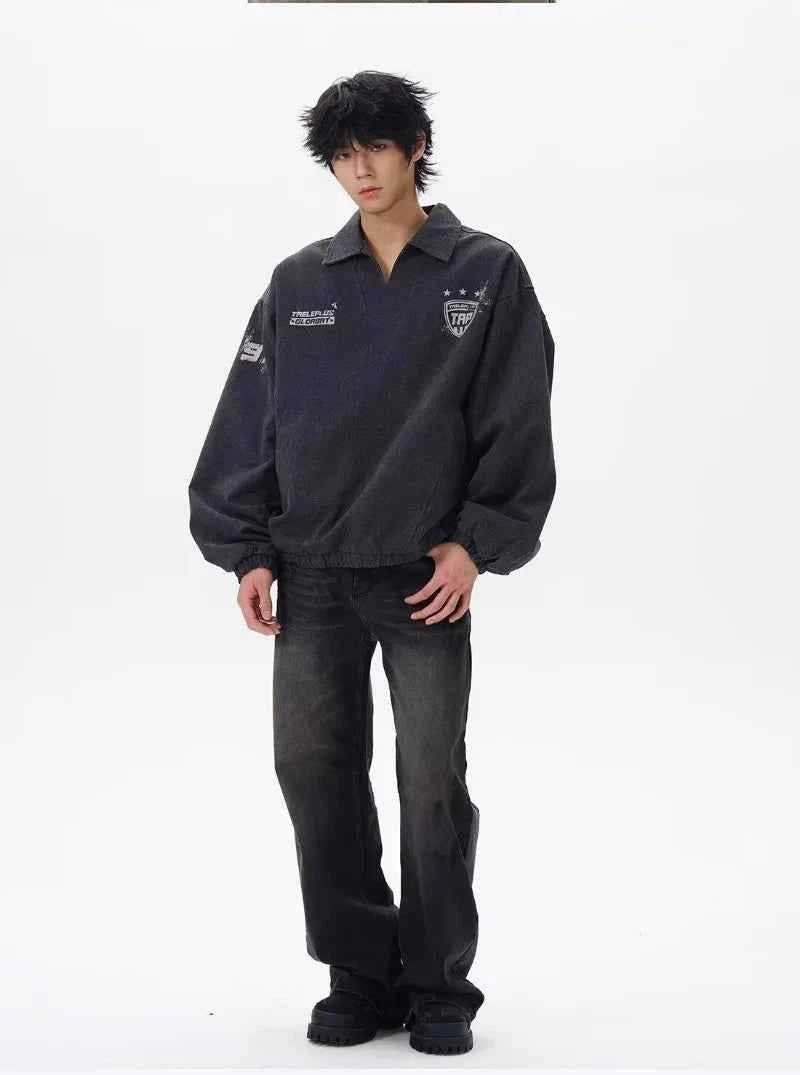 Y2K Letter Print College Style Washed Sports Sweatshirt