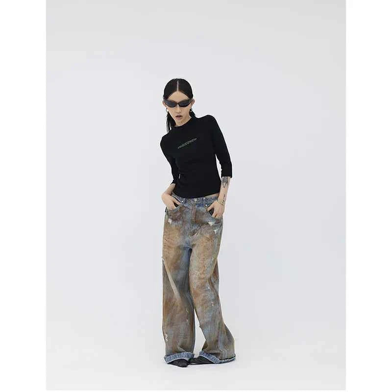 Flexible Streetwear American Style Hip Hop Rusty Jeans