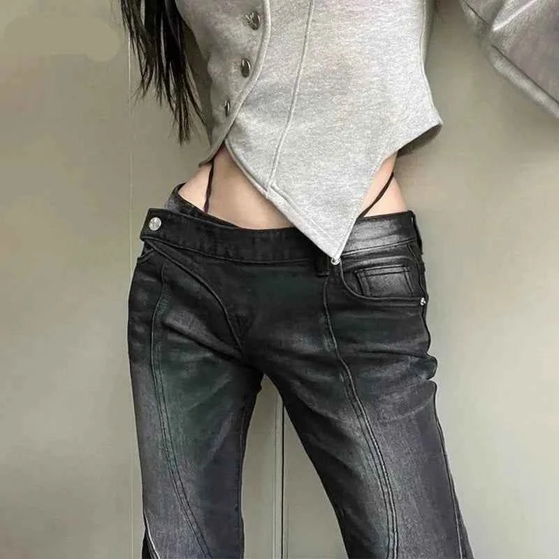 Vintage Distressed Low Waist Flare Jeans