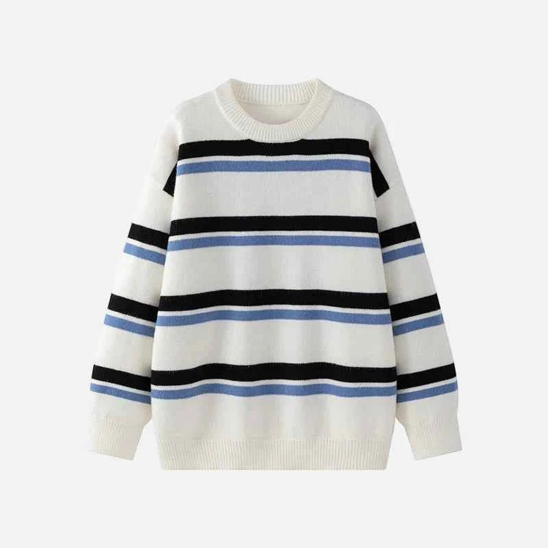 Streetwear Striped Knit Casual Sweater