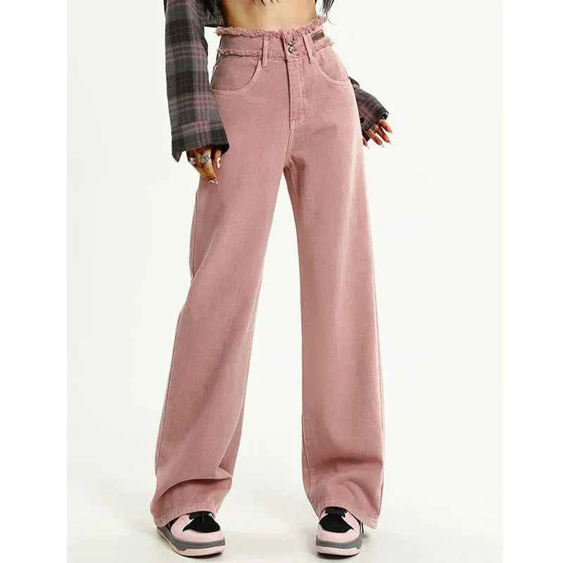 Pink Gothic Y2K Designer Straight Leg Jeans