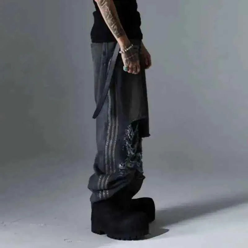 Stylish American Style Punk Patchwork Striped Jeans