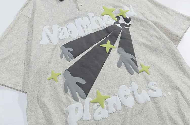 Essential Colorful Cartoon Letter Print Polo T-Shirt