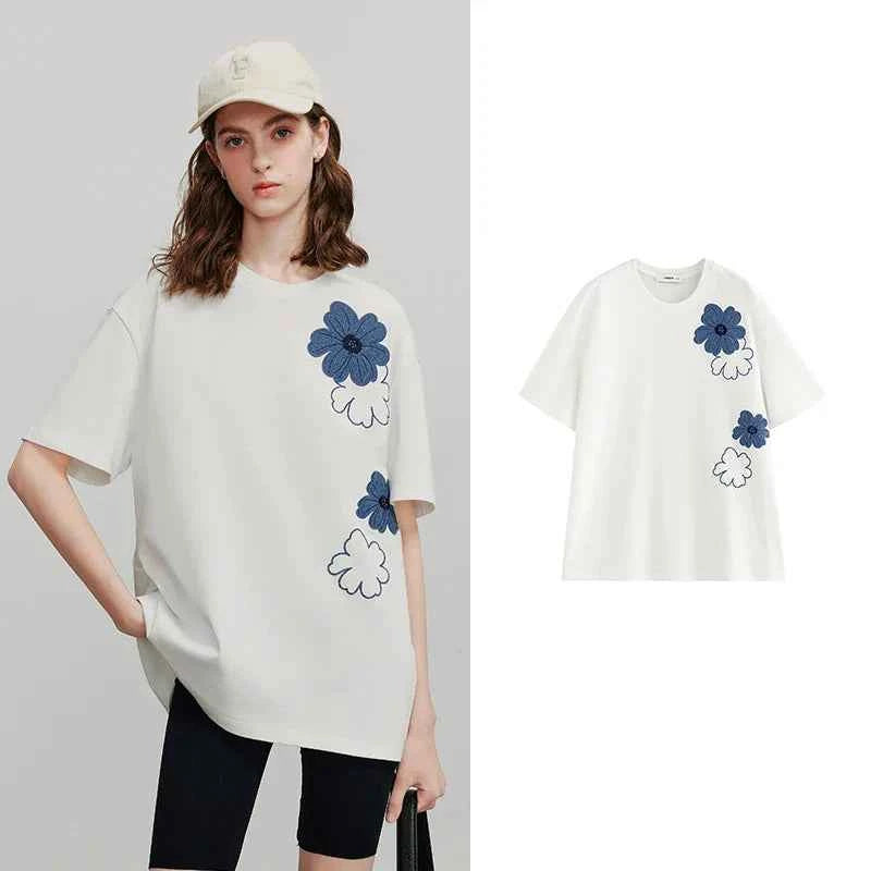Women Cute Flower Casual Summer Short Sleeve T-Shirt