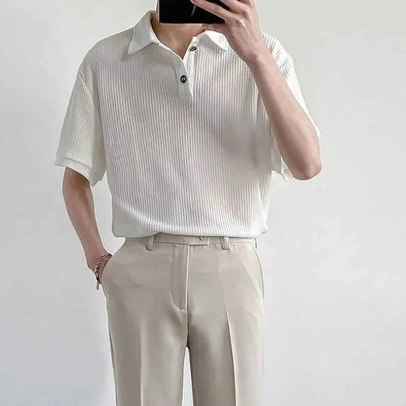 Classic Solid Color Korean Style Button Polo T-Shirt