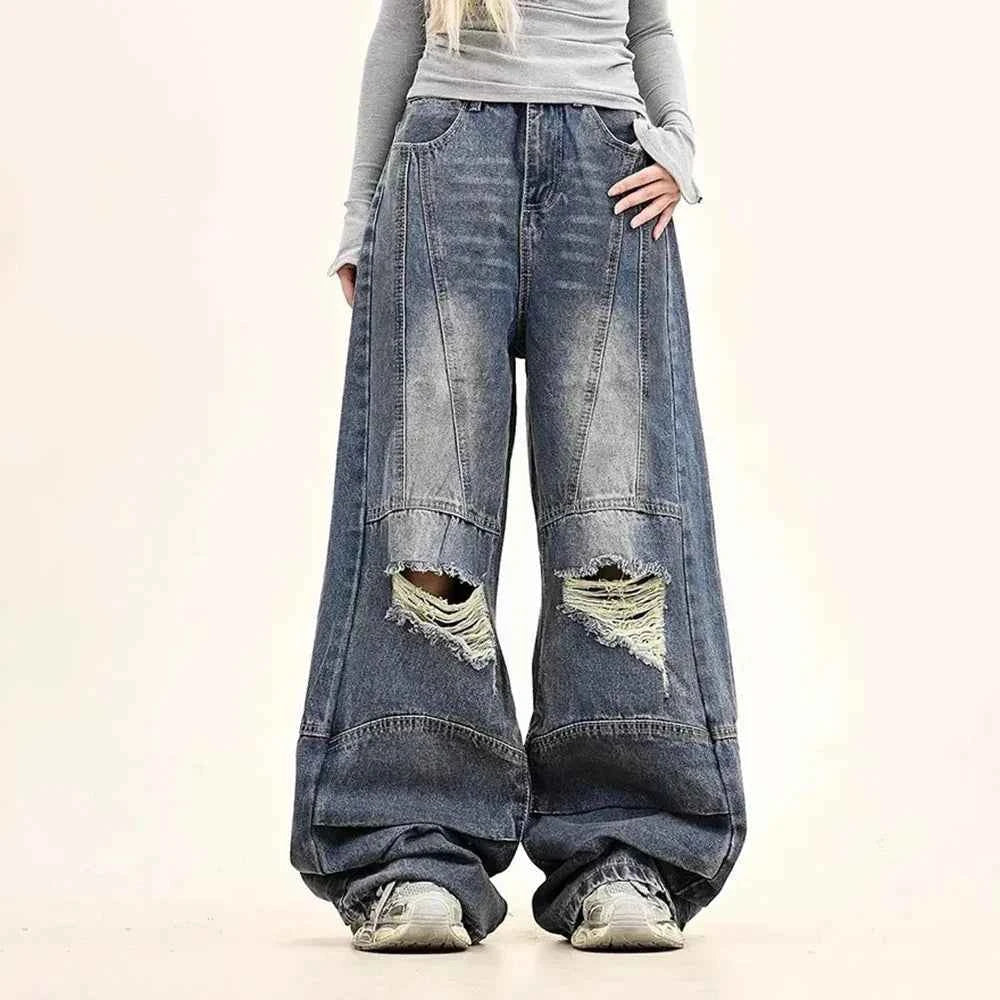 American Style Solid Color Ripped Jeans