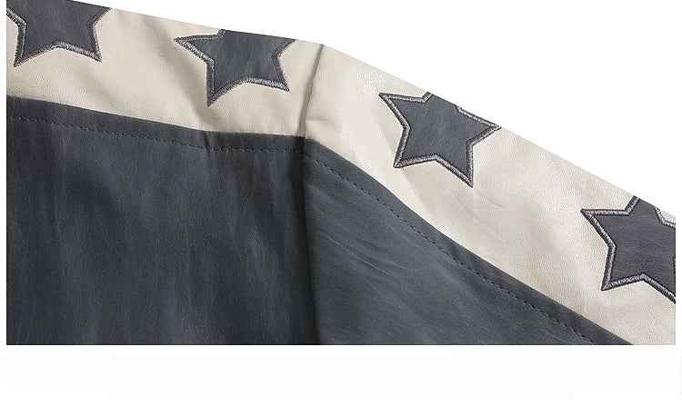 High-End European Spliced Star Leather Jacket