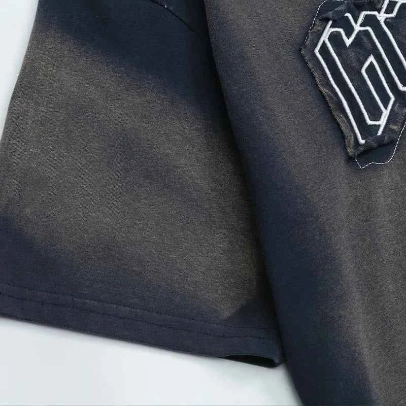 Oversized Streetwear Grunge Embroidered Patch T-Shirt