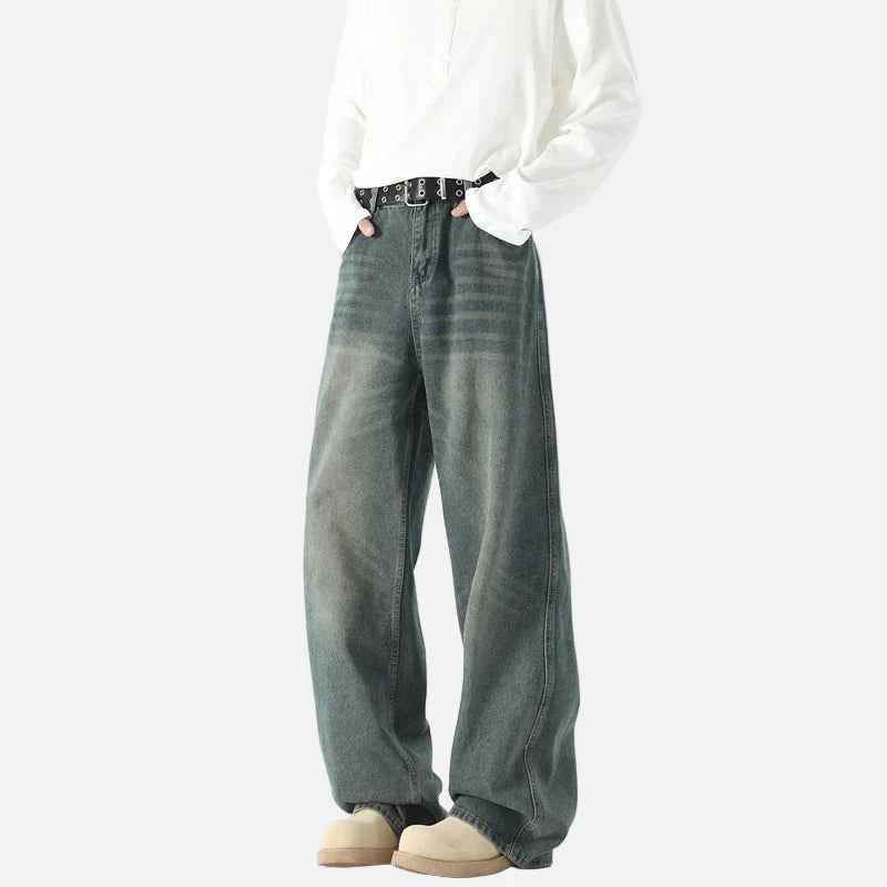 Warm Distressed Baggy Straight Leg Jeans