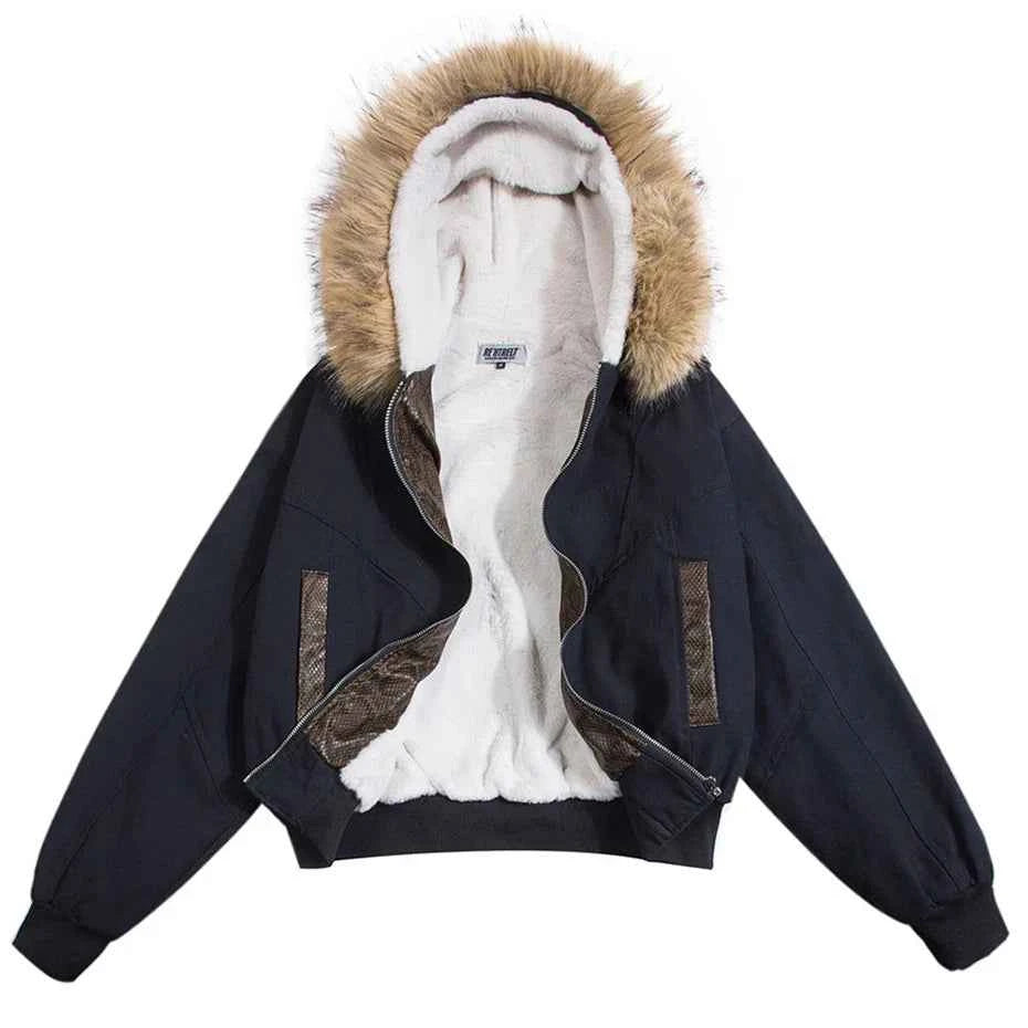 Plush Fleece Fur Collar Parkas Windbreaker Jacket