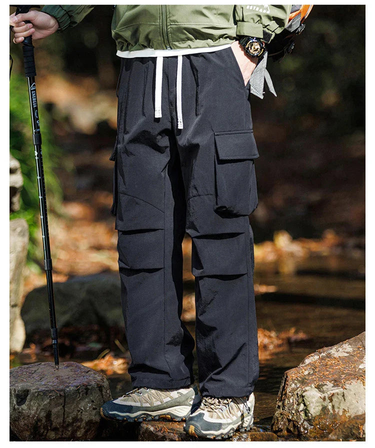 Plain Color Hiking Style Knee Pocket Pants
