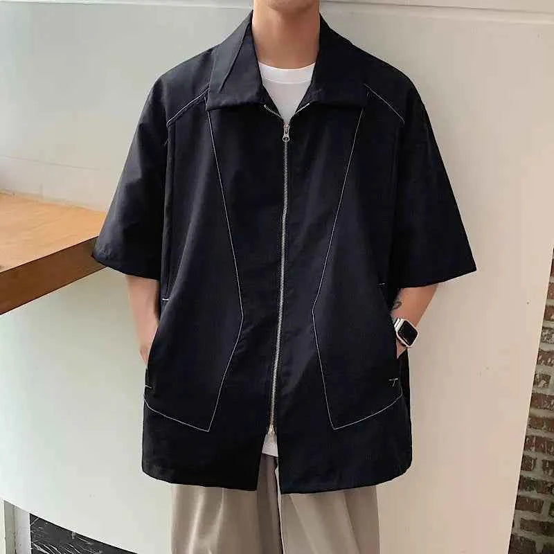 Casual Bright Thread Splicing Short Sleeved Zippper Shirt