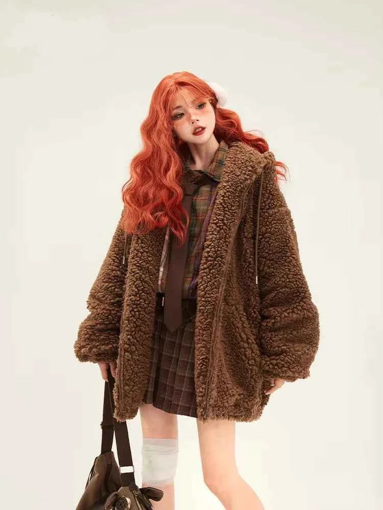 Brown Thick Faux Fur Bear Jacket