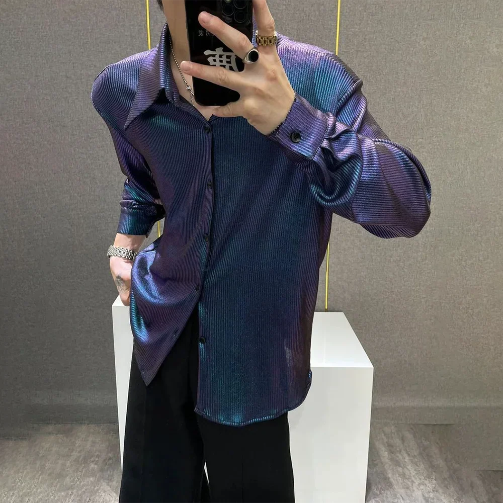 Men Metallic Gradient Shoulder Pad Shirt - Luxuryurbanwear
