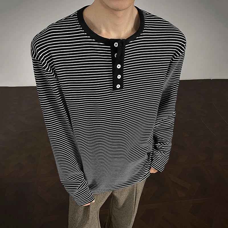 Y2K Striped Breasted Long-Sleeved T-Shirt