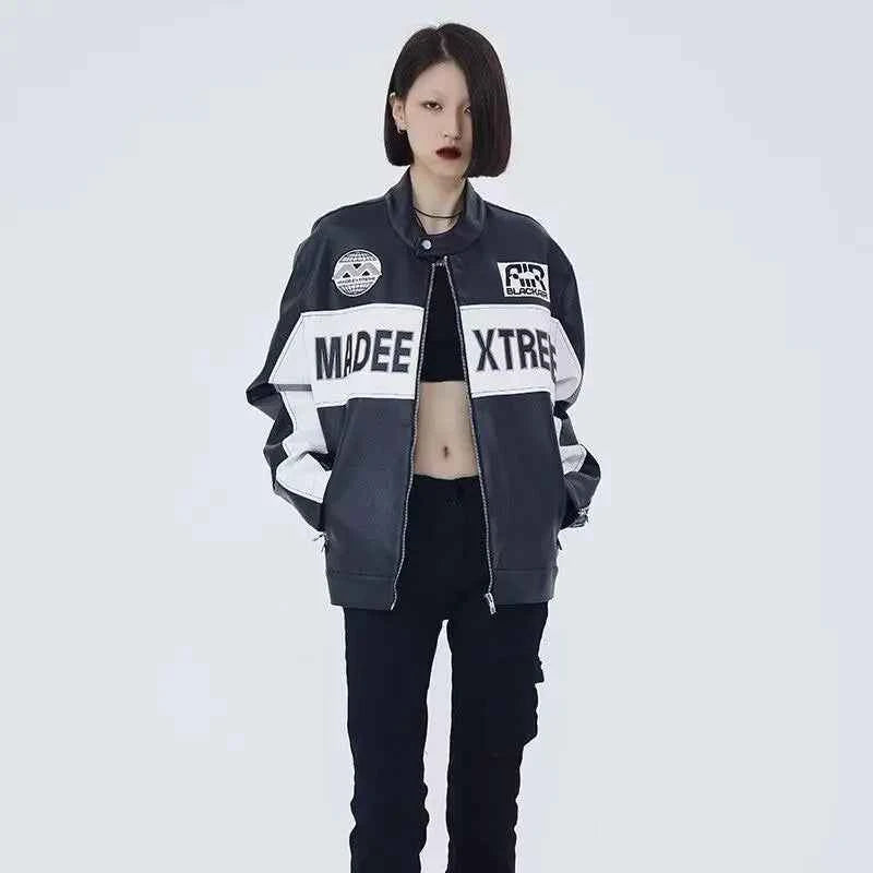 Streetwear Retro Loose High Street Varsity Leather Jacket