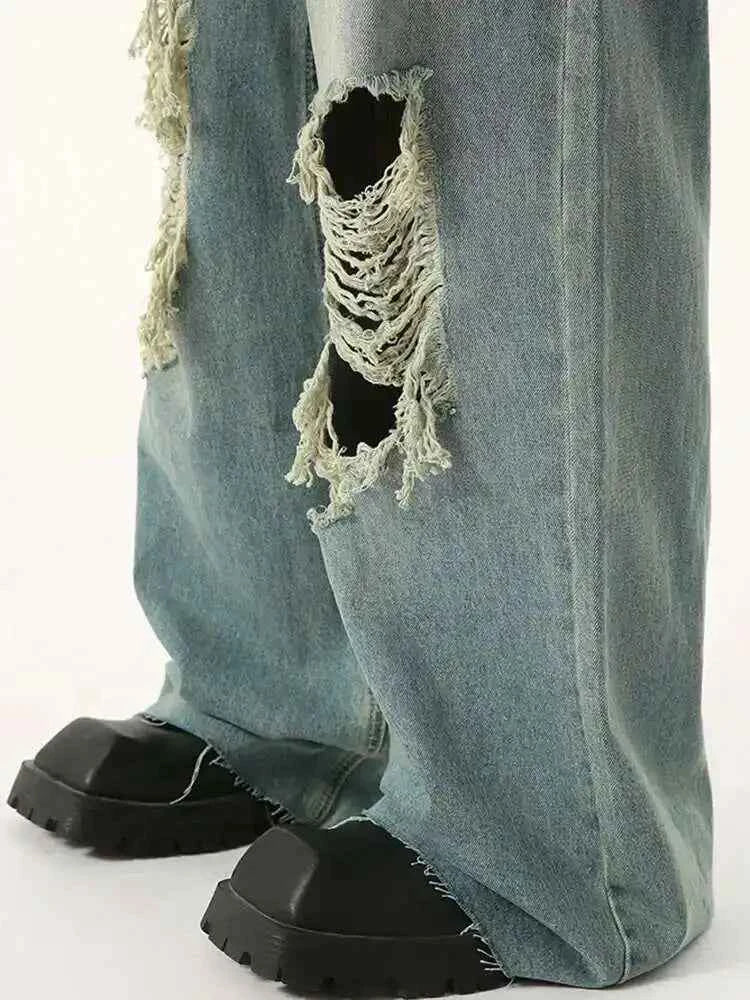 Distressed Broken Hole Straight Leg Jeans